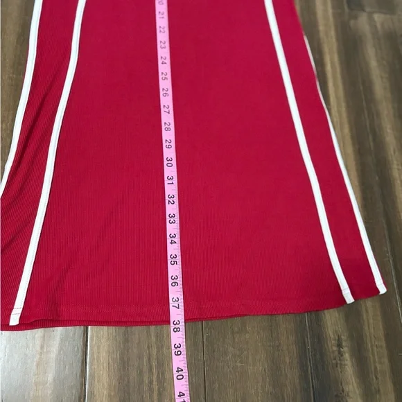 Y2K Sz S Red White Stripe Maxi Skirt Stretchy Bodycon Elastic Waist Fall Preppy - Picture 4 of 8